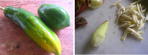 Images of Papaya and Chopped banana heart