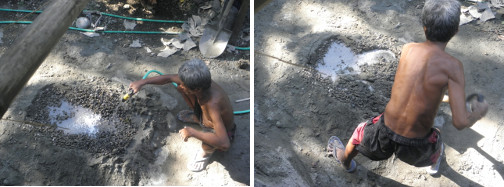 Images of mixing cement by hand