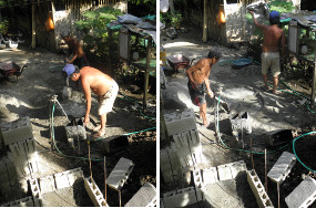 Images of concrete being mixed by hand