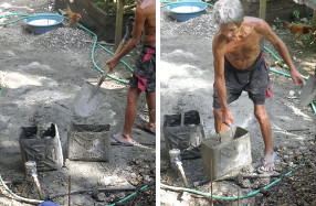 Images of concrete being mixed by hand