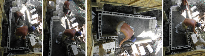 Images of wall being built with hollow blocks