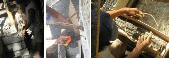 Images of building wall from hollow blocks by hand