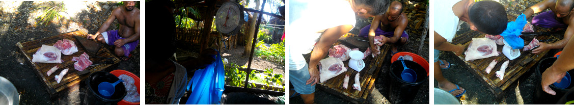 Images of people getting freshly slughtered pork