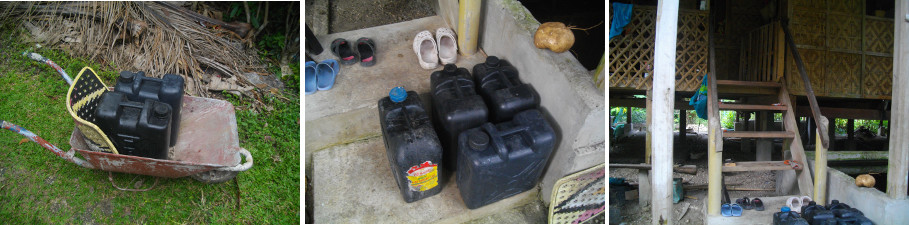 Images of water containers ready top
          be carried up stairs to house