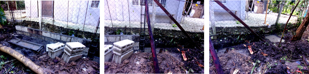 Images of construction of tropical
            backyard wall