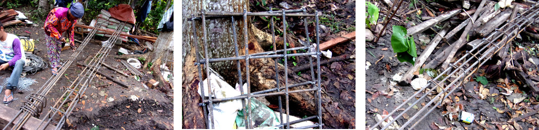 Images of preparation to build a wall along boundary of
        tropical backyard