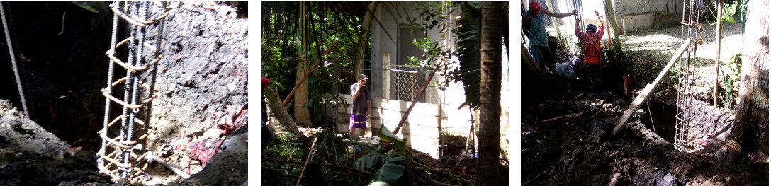 Images of construction of tropical
            backyard wall