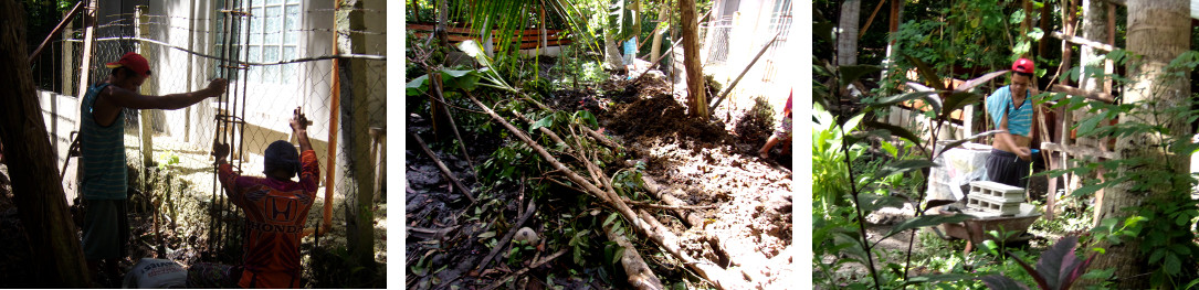 Images of construction of tropical
            backyard wall
