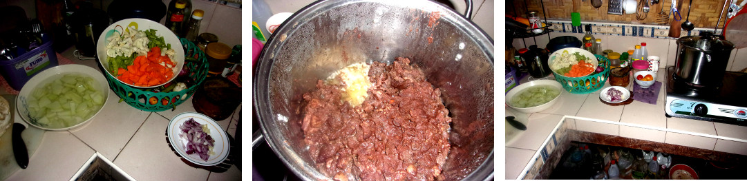 Images of food being prepared for birthday lunch in a
        tropical house