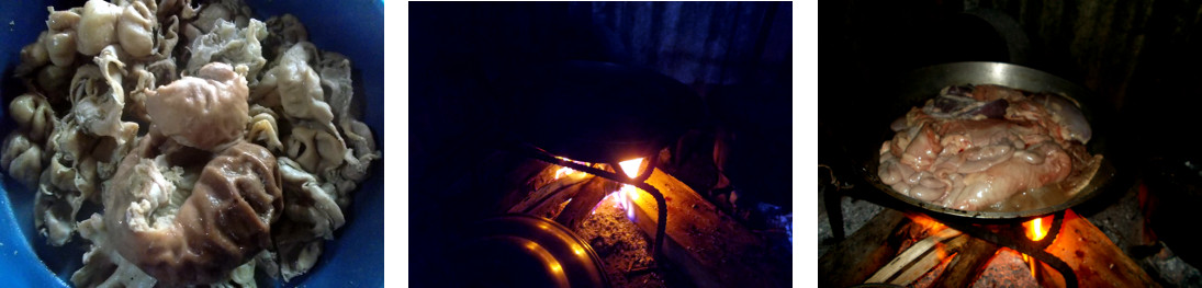 Images of native delicassies being prepared in a
          tropical backyard kitchen