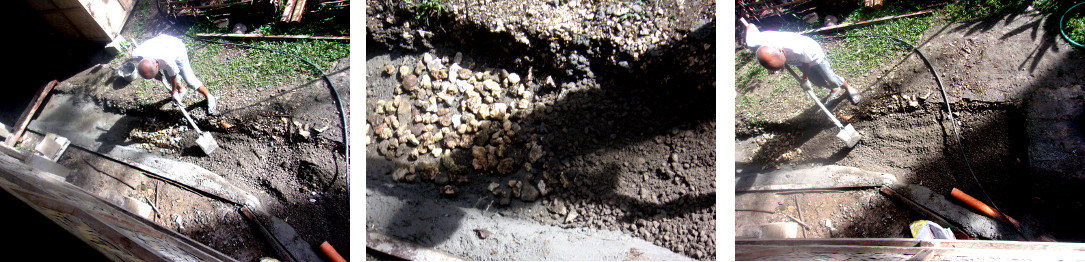 Images of construction of a wetlands
        to clean domestic water in tropical backyard