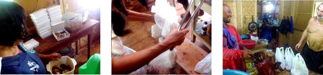 Images of food being packaged in tropical home to be given
      to friends and neighbours