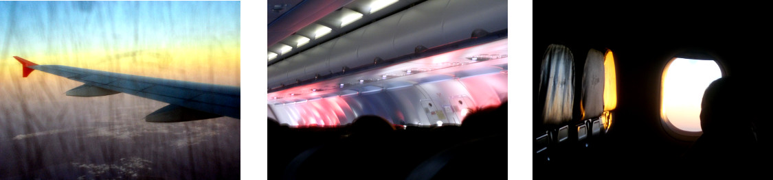 Images of sunset in an airplane