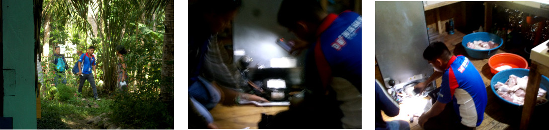 Images of men repairing a fridge in a
        tropical home