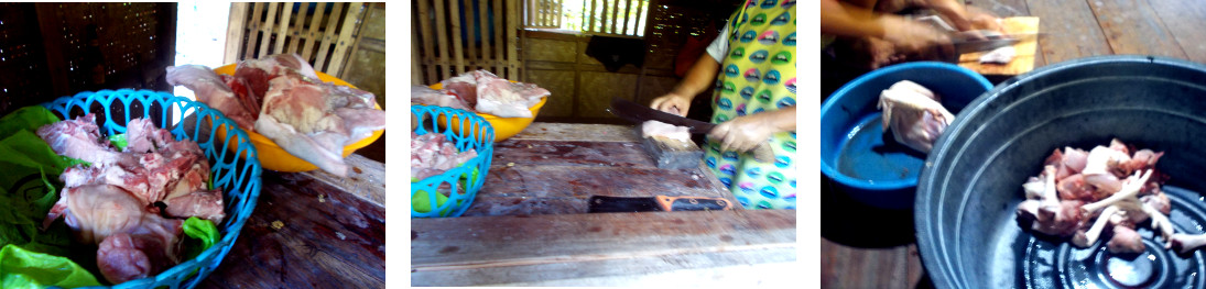 Images of meat being cut up in preparation for birthday
        lunch