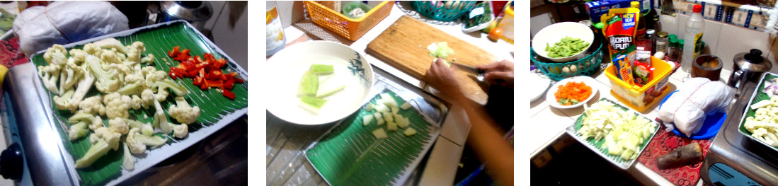 Images of vegetables being cut for birthday lunch