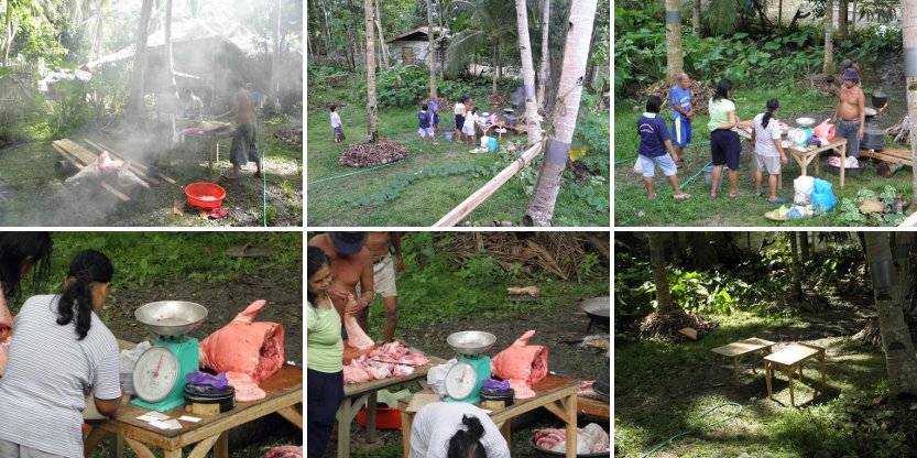 Images of people
        buying pork for the New Year